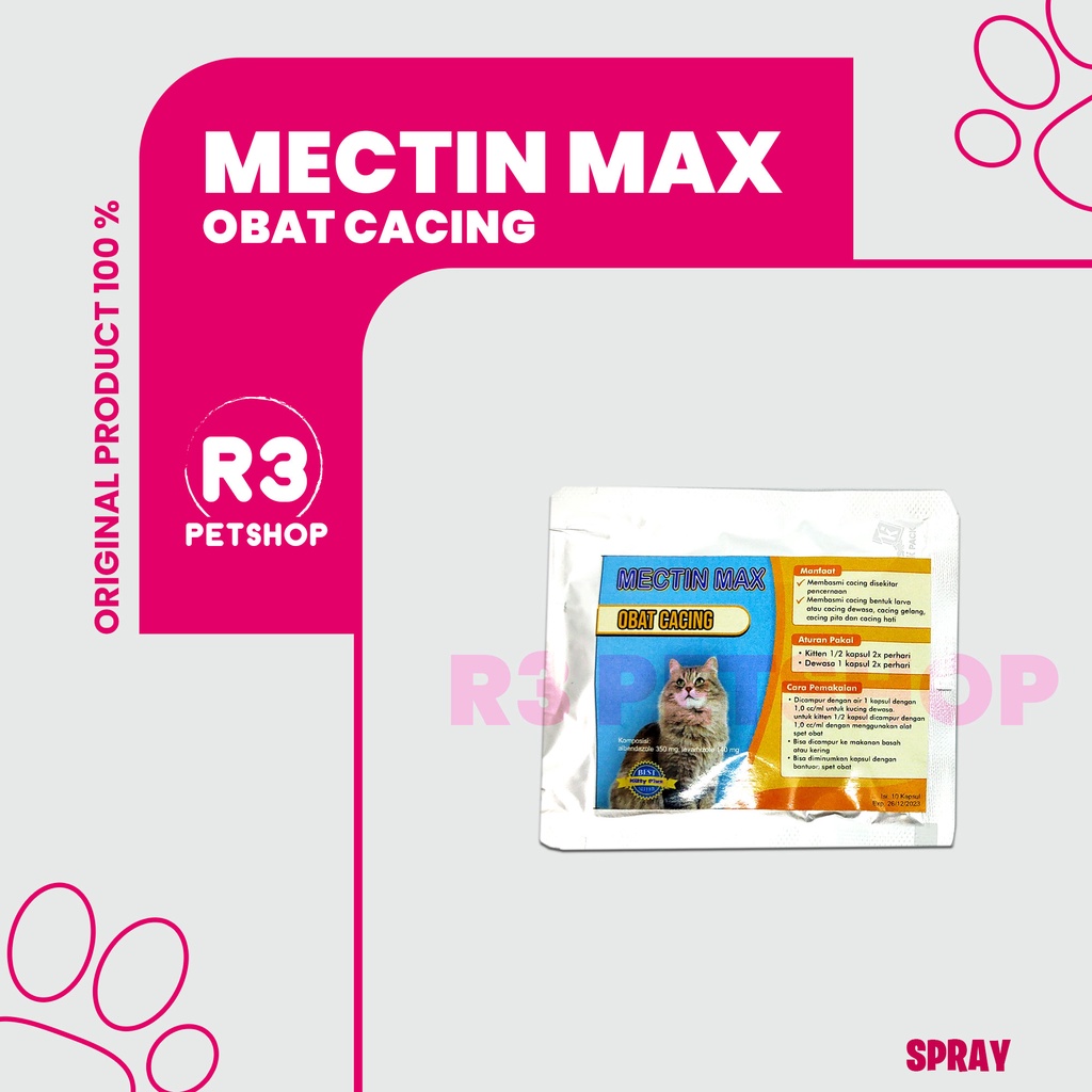 Obat cacing Kucing Mectin max Sachet ISI 10 KAPSUL