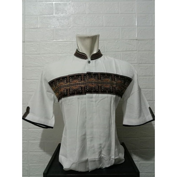 BAJU KOKO PUTIH BORDIR BAHAN JAGUAR KENCANA BORDIR LENGAN PENDEK