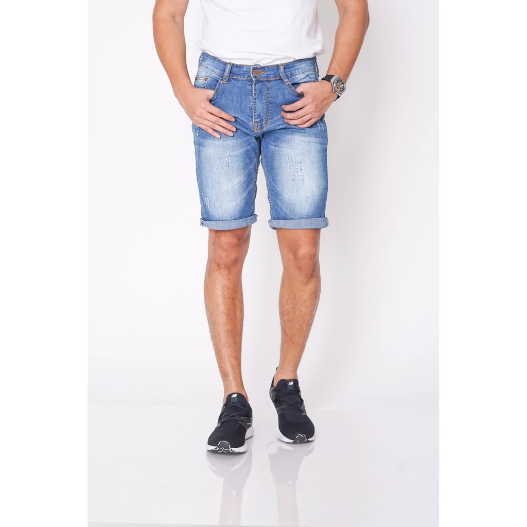 Celana Pria Pendek Short Jeans 3/4 Jeans Stretch - Biru Jeans