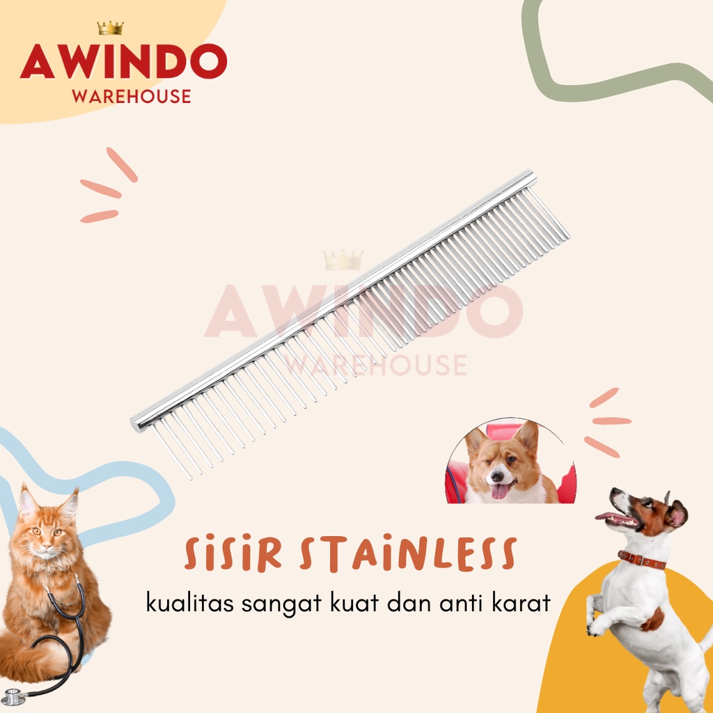 SISIR STAINLESS - Sisir Mandi Bulu Rambut Hewan Kucing Anjing Kelinci Anti Kutu Bulu Rontok Pet Grooming Comb