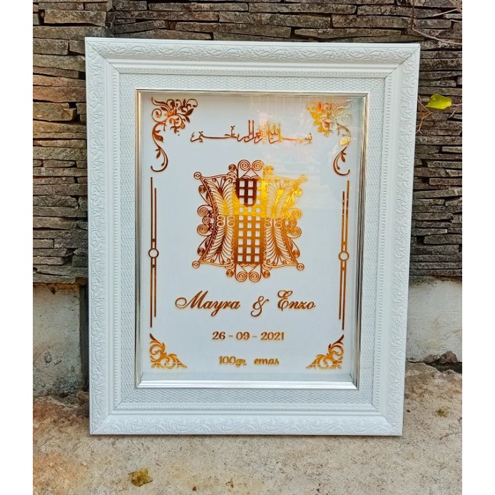 MAHAR FRAME PREMIUM MAHAR FRAME RUSTIC MAHAR PIGURA MAHAR EMAS BATANG LOGAM MULIA TYPE PINTU ACEH
