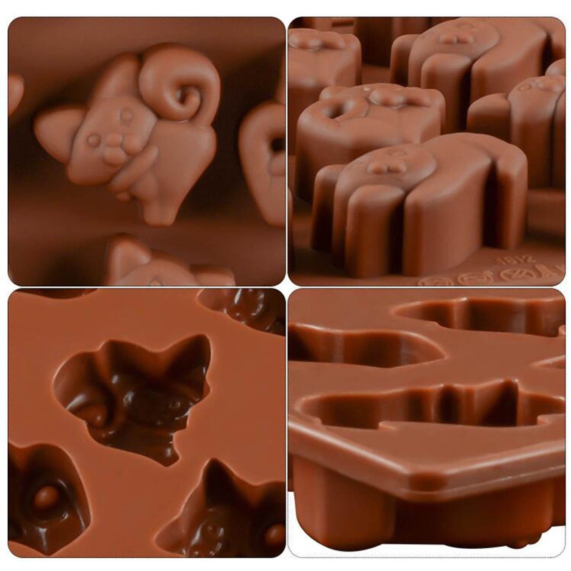 Cetakan Adonan Kue Fondant &amp; Cokelat Bentuk Kucing 3D Dengan 16 Lubang