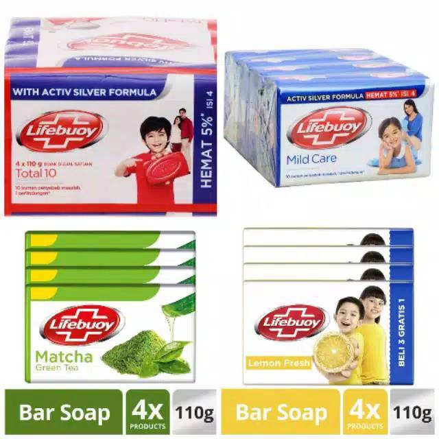 SABUN BATANG LIFEBUOY isi SET 4 ANTI BAKTERI 100 GR SOAP BAR TOTAL 10 MILDCARE LEMON MATCHA SHISO