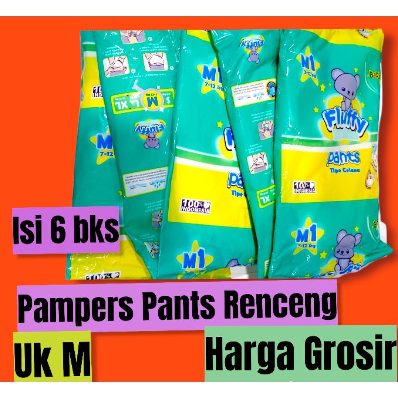 (isi 6 pcs) Pampers Pants Fluffy M  renceng