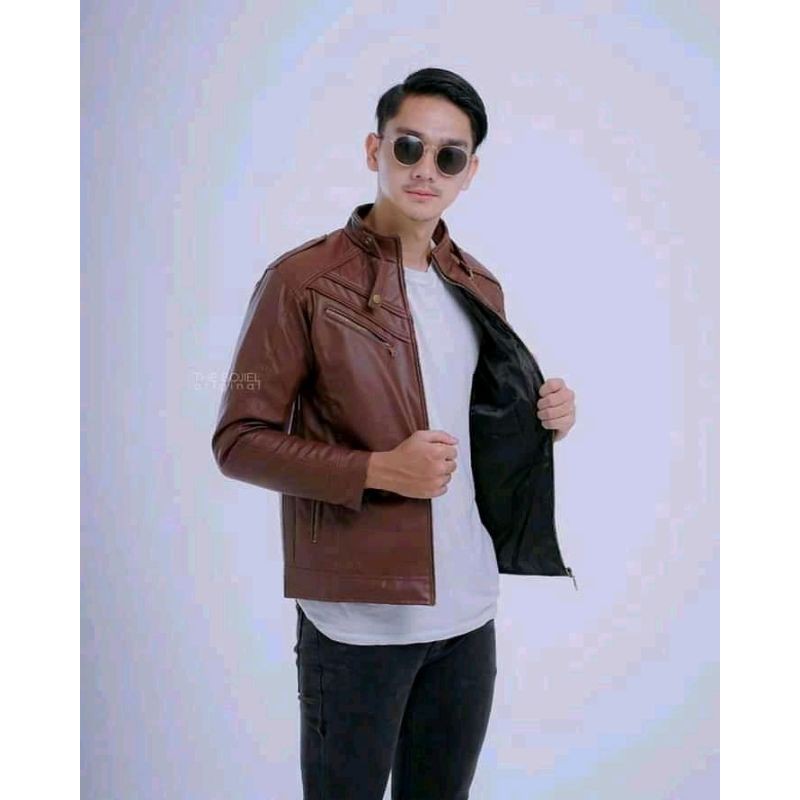 Jaket Kulit Semi Pria Model C boy Anti Air New Elegant Model Terbaru