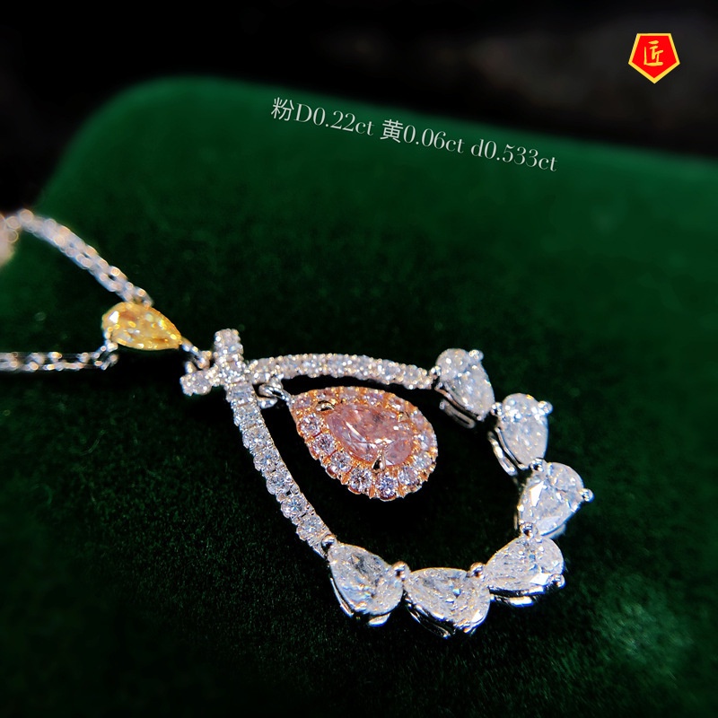 [Ready Stock]Pink Diamond Water Drop Pear-Shaped Pendant Female Fashion Elegant