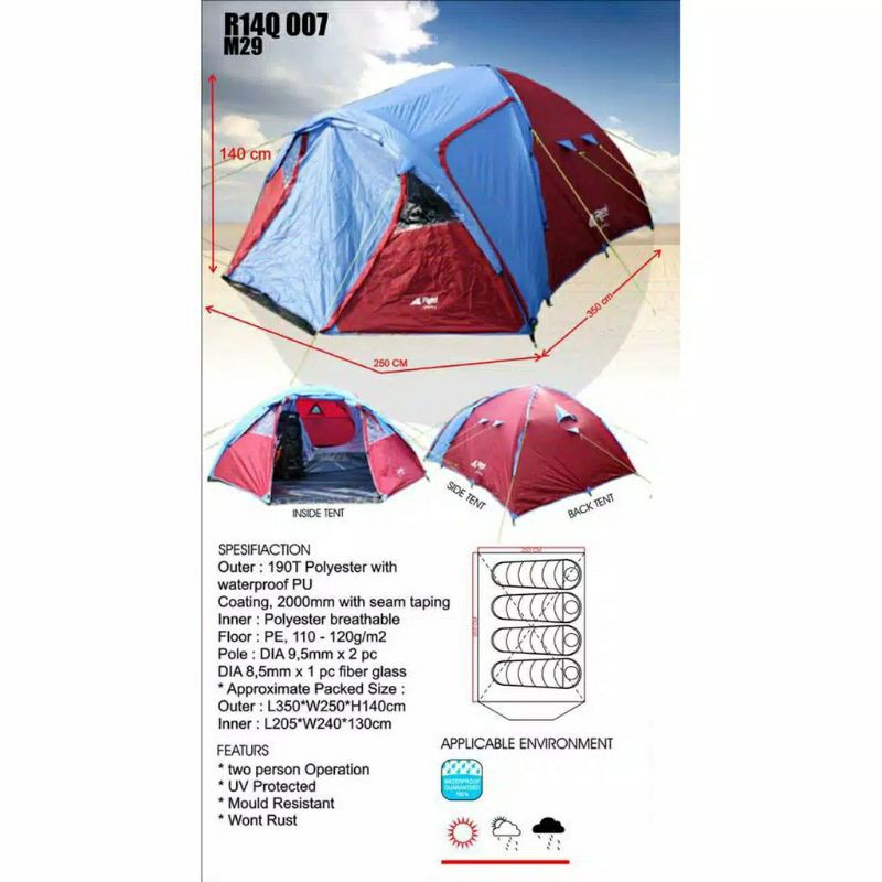 Tenda Camping Rei M29/T001 Kapasitas 4-6 Orang