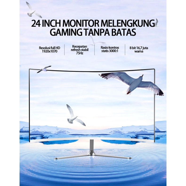 BLUE SKY Monitor komputer dengan resolusi tinggi lengkung ultra-tipis 24 inch