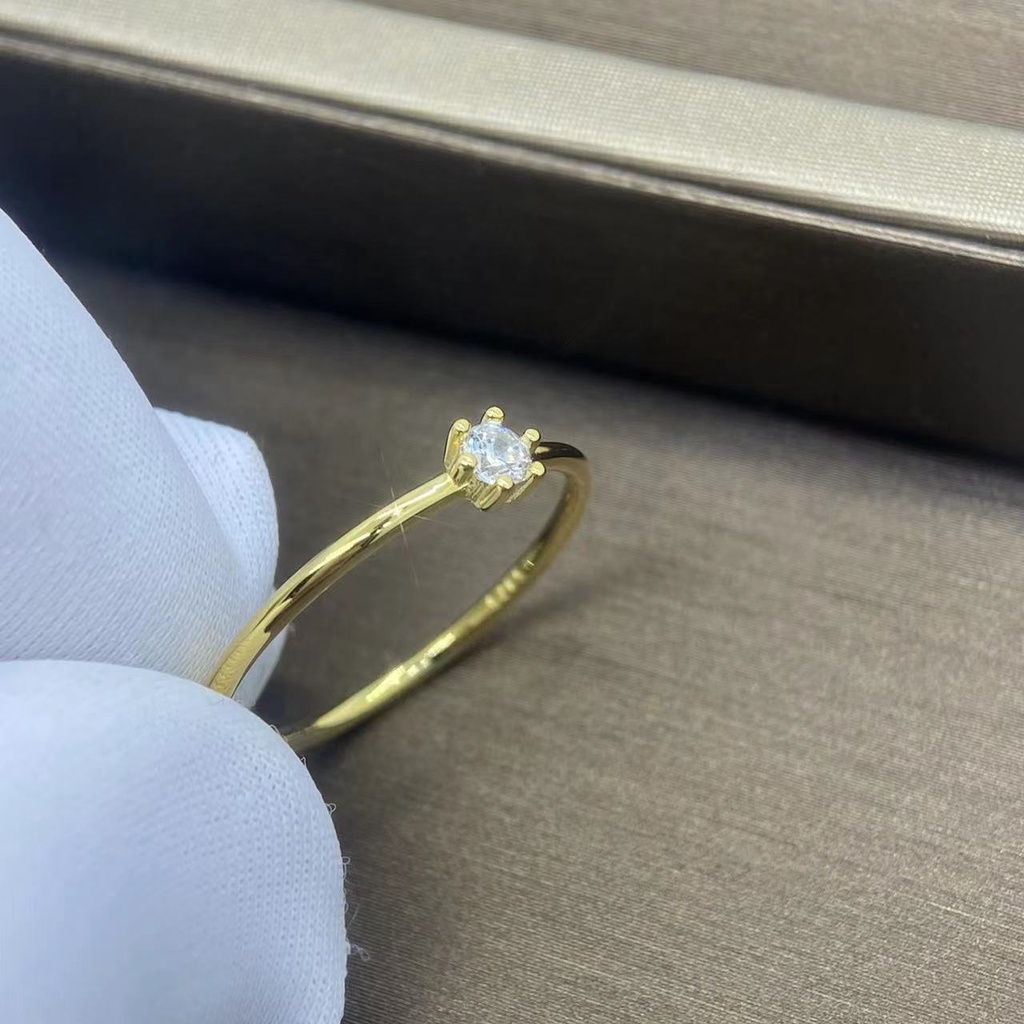 Cincin Kawin / Tunangan Lapis Emas 14K 1.25 Ct Solitaire Hias Berlian Imitasi Untuk Wanita