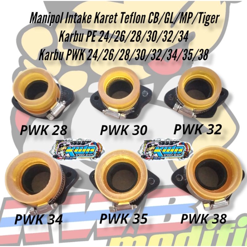 Manipol intake karet teflon karbu karbulator PE 24/26/28/30/32/34 PWK 24/26/28/30/32/34/35/38 PNP GL MP Tiger satria fu keluarga cb