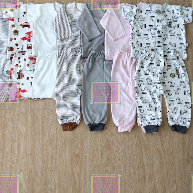 ♖ Setelan Panjang / Pendek NOVA Newborn Polos / Motif Garis / Kapal Warna Abu Grey / Coklat Brown SN