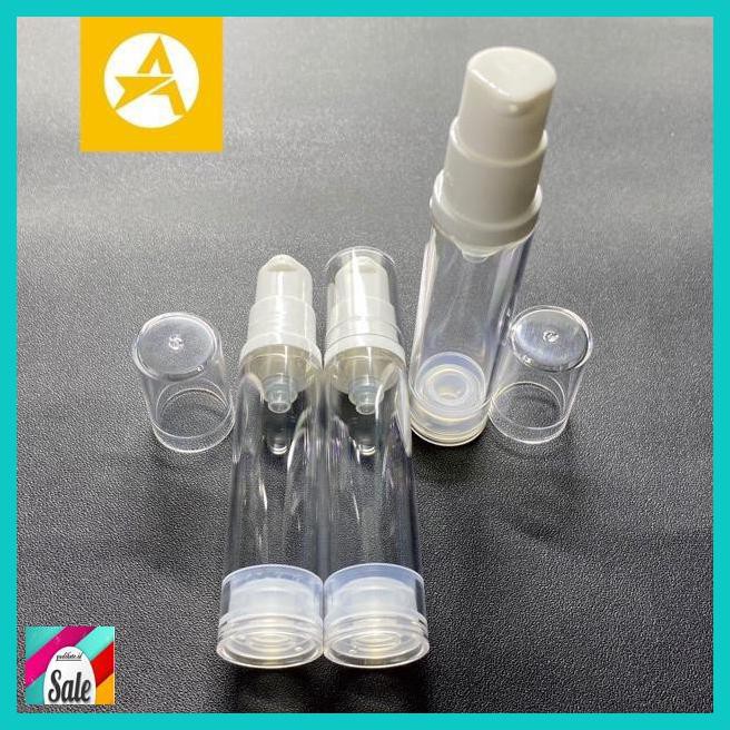 MAKEUPKEMASAN- BOTOL AIRLESS PUMP 10ML / BOTOL SERUM AIRLESS PUMP 10 ML TRANSPARAN -KECANTIKAN.