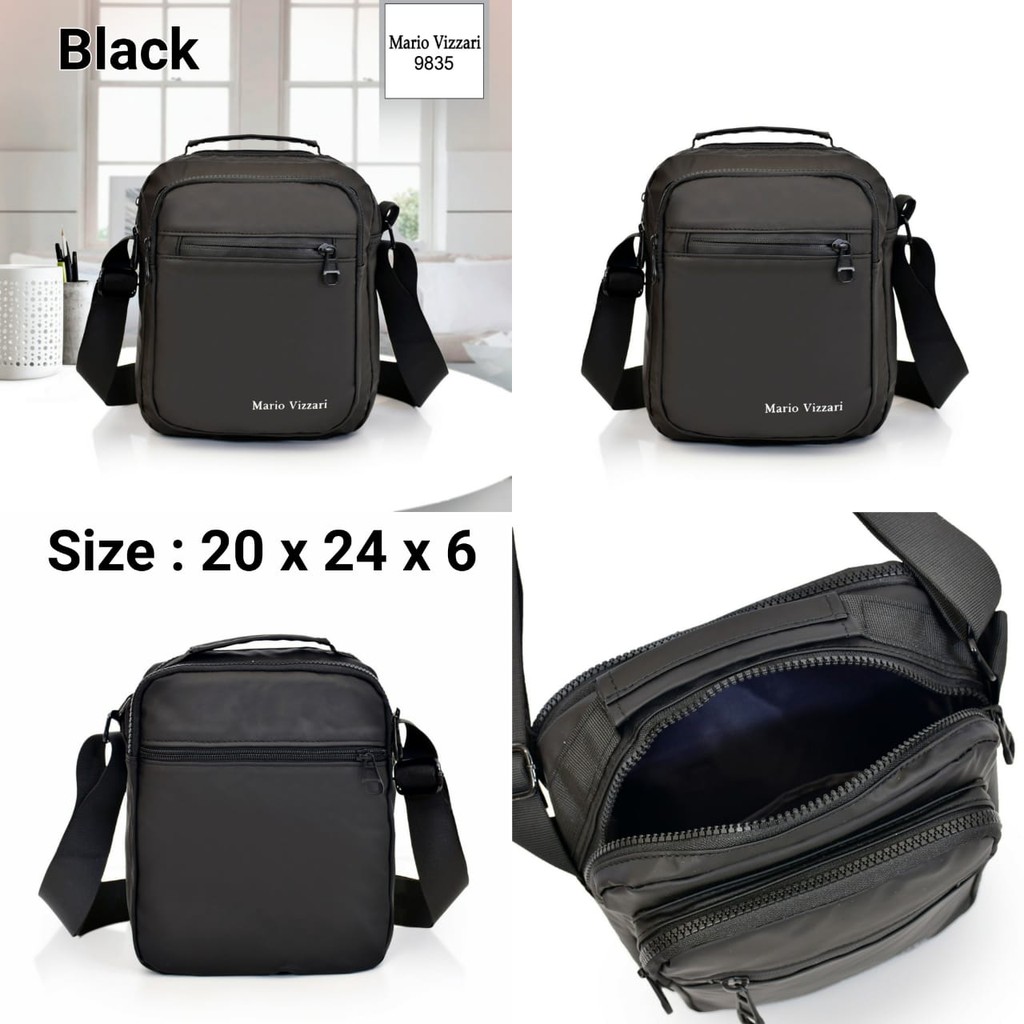 TAS SELEMPANG PARASUT PRIA IMPORT ELEGANT BLACK ~ 9835 ~