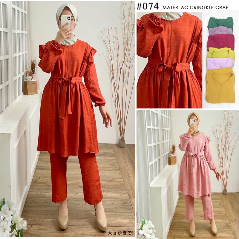 SJM SETELAN TUNIK PITA MAT CRINGKLE CRAP CELANA DAN TUNIK 074