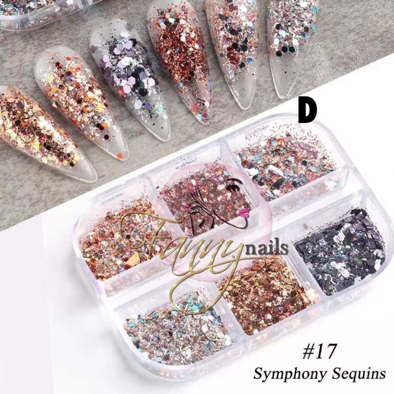 6PCS FLAKES NAIL ART CHAIN HIASAN AKSESORIS KUKU NAIL STRING GLITTER PREMIUM NAIL FLAKES