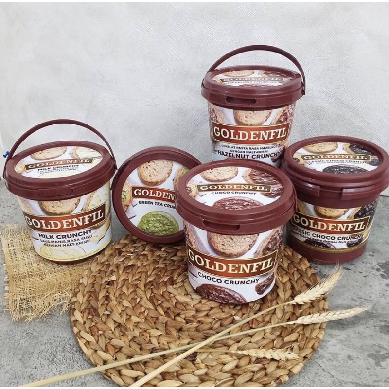 

Goldenfil 1KG choco crunchy, greentea, tiramisu crunchy, hazelnut crunchy, milk crunchy, blueberry