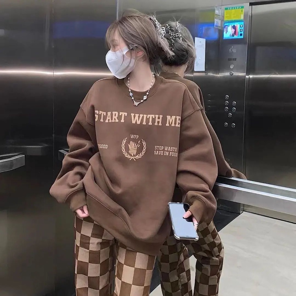 Start With Me Sweater Outwear Sweter Oversize Oblong Premium Fashion Wanita Polos Matt Fleece Cewek 