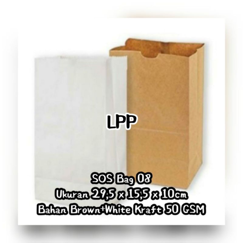 

{ Size L } PAPER BAG SOS KODE 08 - KANTONG KERTAS KENTANG, ROTI DLL HARGA PER PACK = 50 PCS.