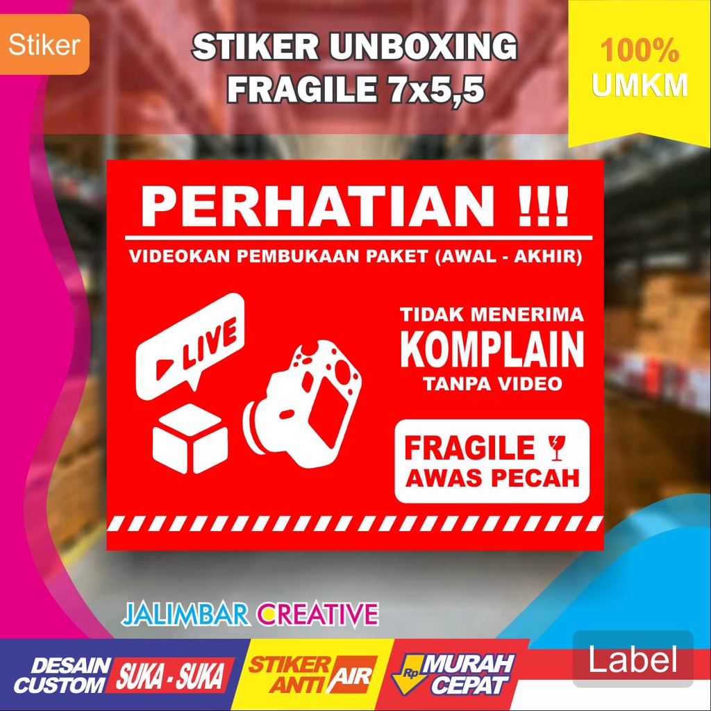 

Sticker Fragile Murah / Cetak Stiker Pecah Belah Kemasan Olshop / Label Pengiriman Awas Pecah