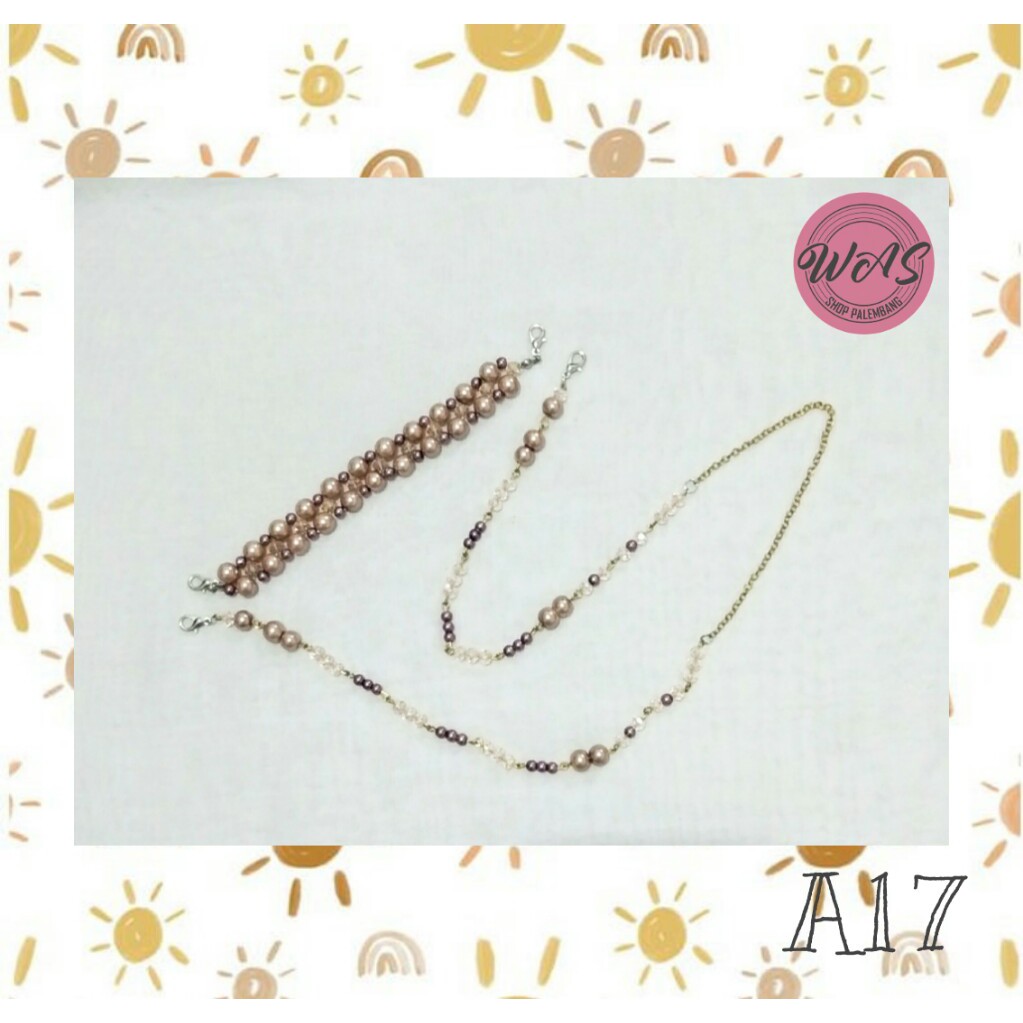 Strap Masker & Konektor Masker / Mutsin 4mm 8mm / Handmade / Mutiara Rosegold & Ungu / Kristal Putih