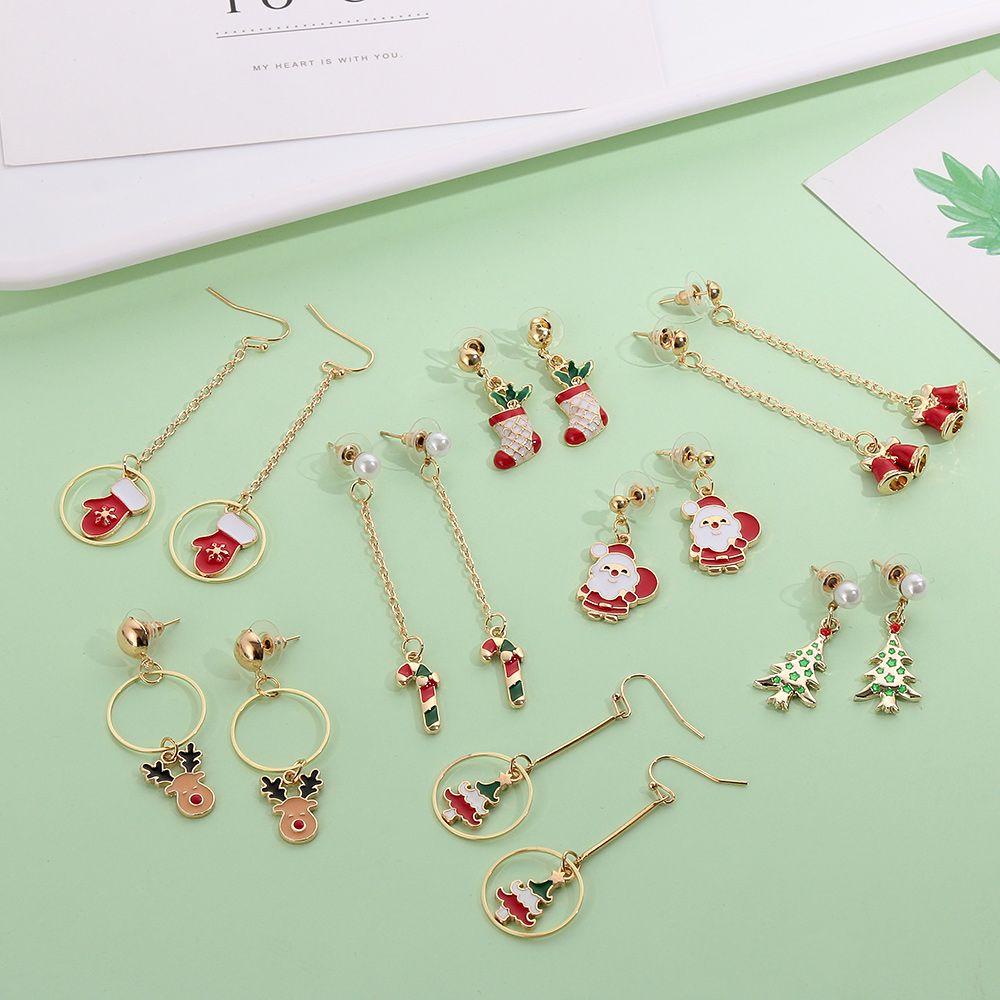 R-flower 1pasang Anting Natal Drop Menjuntai Kaus Kaki Kruk Xmas Hadiah Kait Telinga Stud