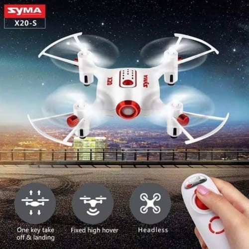 Syma X20 Mini Drone 105x105mm, Baterai Li-Poly 180mAh, Waktu Terbang 10 Menit, Kamera HD, Kontrol Jarak 100m