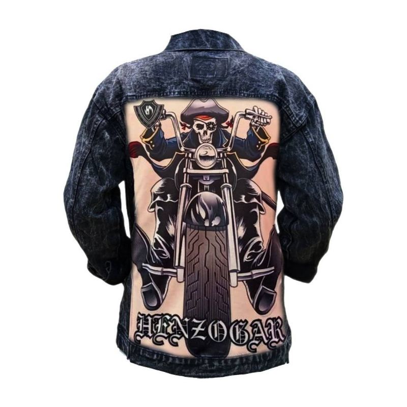 jaket jeans motor harley davidson~jaket jeans printing~jaket denim gambar