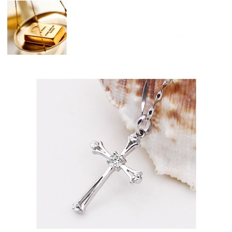 Kalung Rantai Klavikula Dengan Liontin Salib Yesus Kristen Bahan Stainless Steel Untuk Wanita