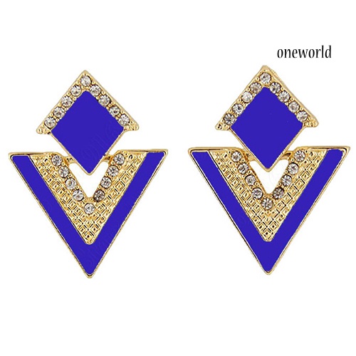 OW@ Punk Fashion Rhinestone Triangle Oil Drop Ear Stud Earrings Geometric Jewelry