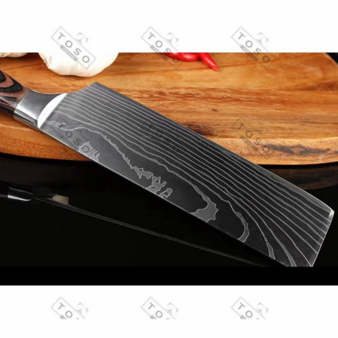 PISAU DAPUR CHEF KNIFE DAMASCUS PATTERN - 7 INCH SANTOKU CLEAVER KNIFE