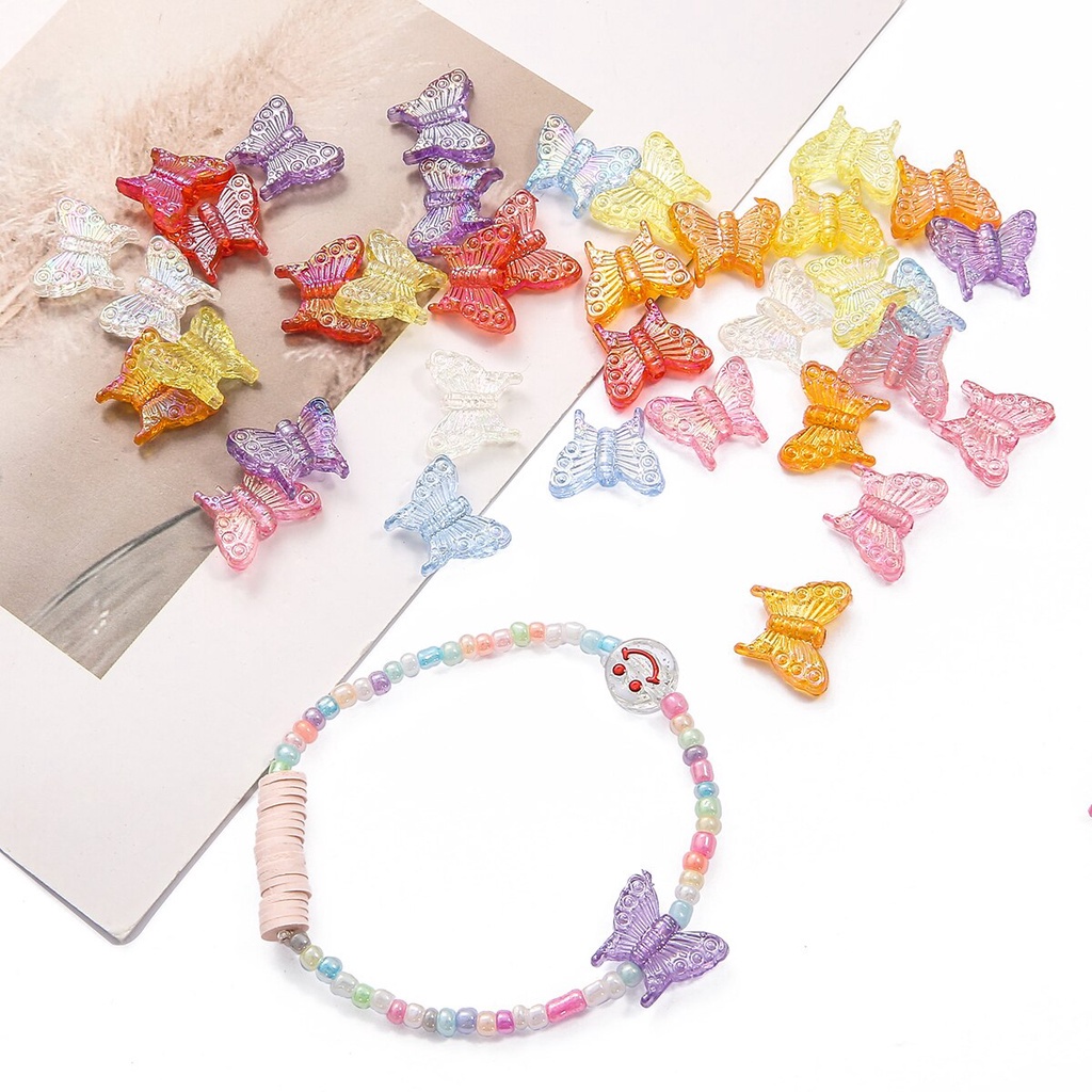 20 pcs/lot Small Butterfly Shape Beads Multi Gradient Color Acrylic Beads For Jewelry Making Handmade DIY Accessories