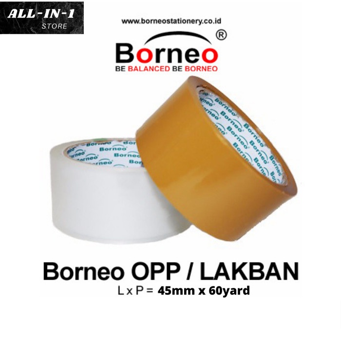 

Borneo Lakban OPP Warna Coklat / Bening Ukuran 45mm x 60 Yard, Solasi, Isolasi Kuat