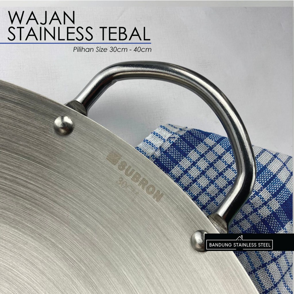 Wajan Penggorengan Stainless Steel Tebal Wok Kuali Goreng 30cm 32cm 34cm