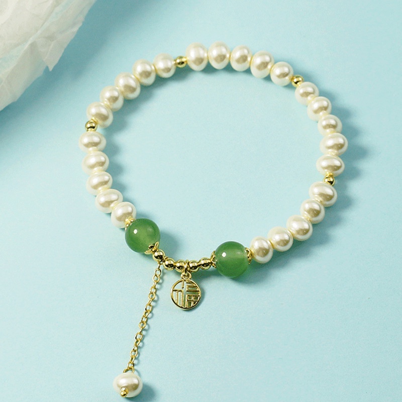 Gelang Tangan Manik-Manik Batu Jade Bulat Natural Untuk Wanita / Hadiah Valentine