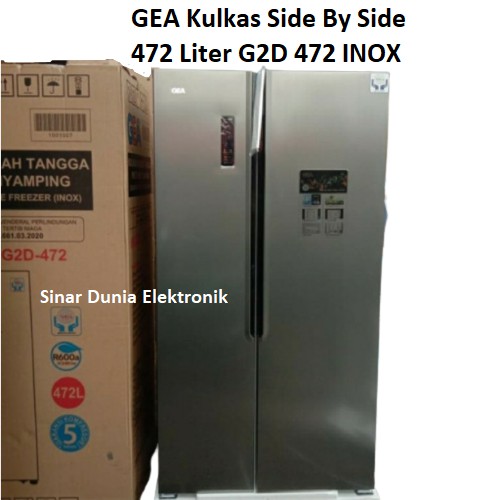 GEA Kulkas Side By Side 472 Liter G2D-472 150W No Frost G2D 472 INOX