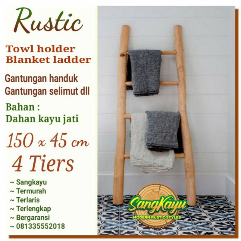 Gantungan handuk kayu towl holder rak handuk selimut blanket ladder