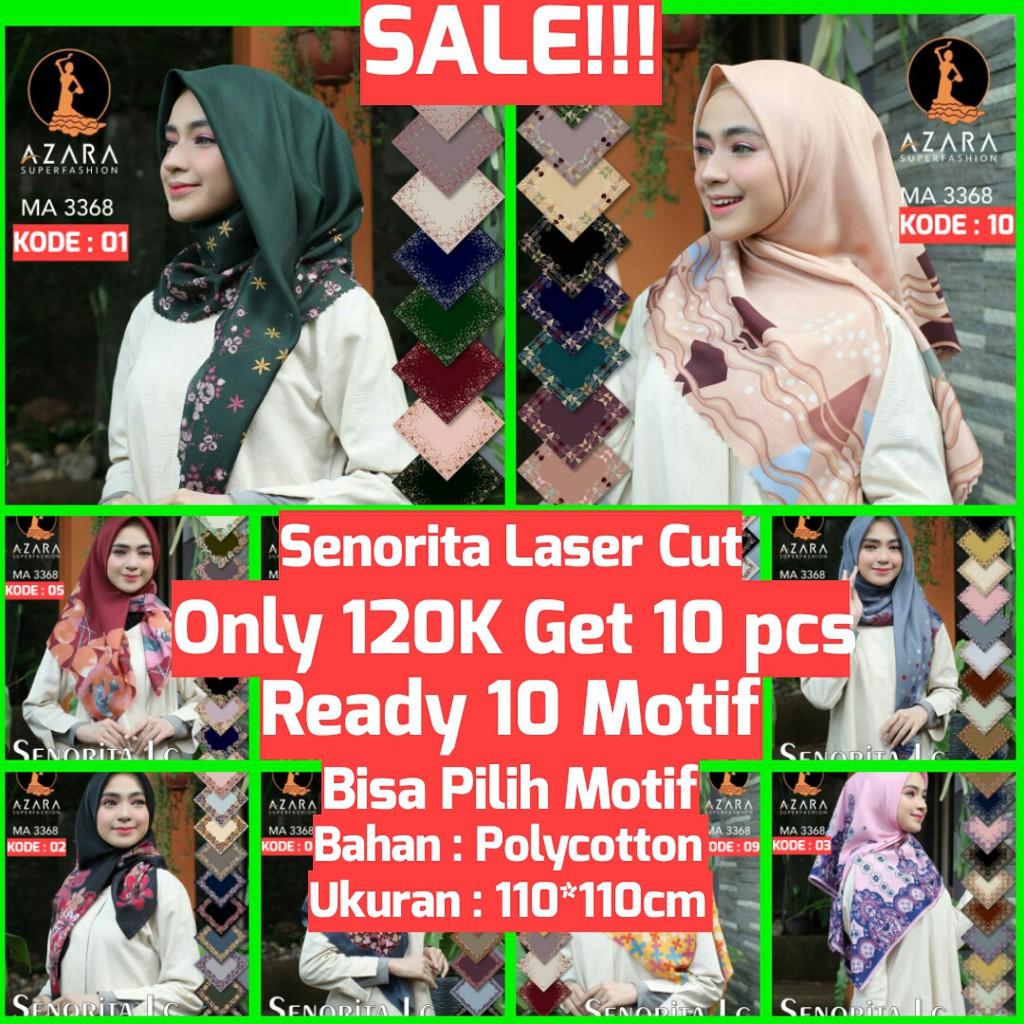 GET 10PCS SENORITA LASER CUT by azara scarf hijab Segi empat motif