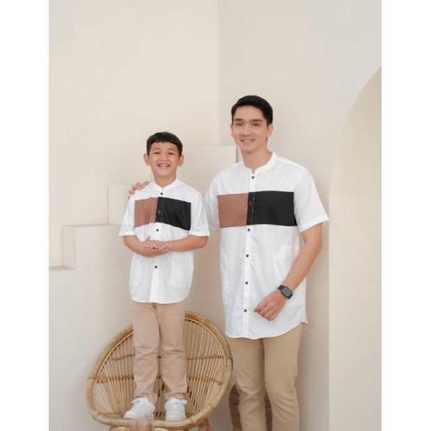 KOKO QOUPLE AYAH ANAK WARNA kombinasi warna hitam putih mocca UKURAN M L XL bahan toyobo BERKUALITAS