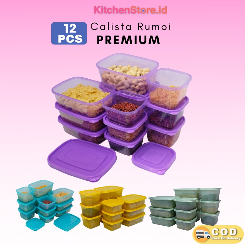 TOPLES SET CALISTA RUMOI PREMIUM 12PCS FULL COLOUR TOPLES SET TEMPAT MAKANAN FOOD CONTAINER SET FOOD PREPARATION TOPLES PENYIMPANAN KULKAS DAN FREEZER SET WADAH SAYUR DAN BUAH BUAHAN