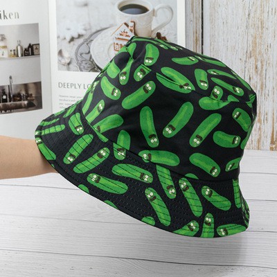 Topi Bucket Dua Sisi Motif Kartun Mentimun Bahan Katun Gaya Korea Untuk Unisex