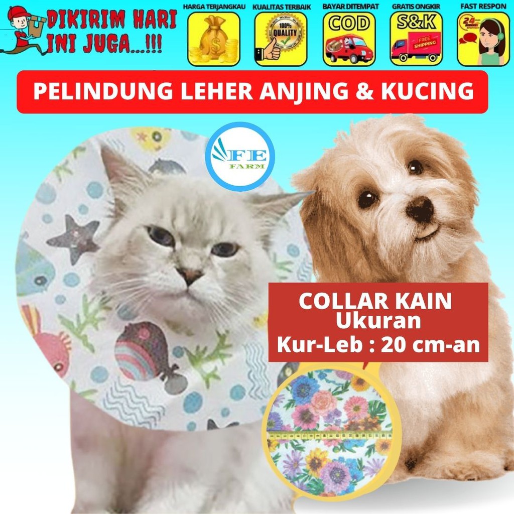 PET COLLAR (Bahan Kain) Pelindung Leher Anjing Kucing UK 20 cm MOTIF RANDOM FEFARM