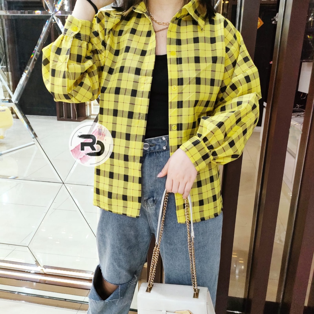 RD FASHION Kemeja Oslin Oversize | Kemeja Korea Jumbo Wanita | Bahan Creap - Fit to L-KUNING ANGGI