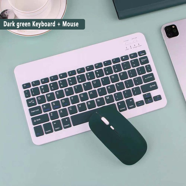 10 inch Wireless Bluetooth Keyboard Mouse Set Lightweight Portable For iPad Samsung Xiaomi Phone-Dark green  (+mouse)