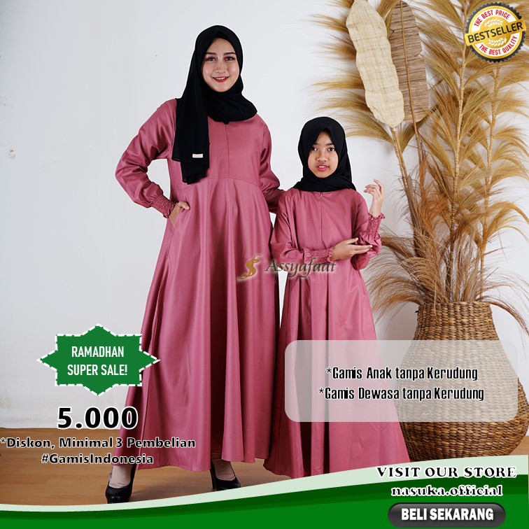 Baju Gamis Wanita Muslimah Dewasa dan Anak Original Merk Assyafaat Bahan Toyobo #GMA.01