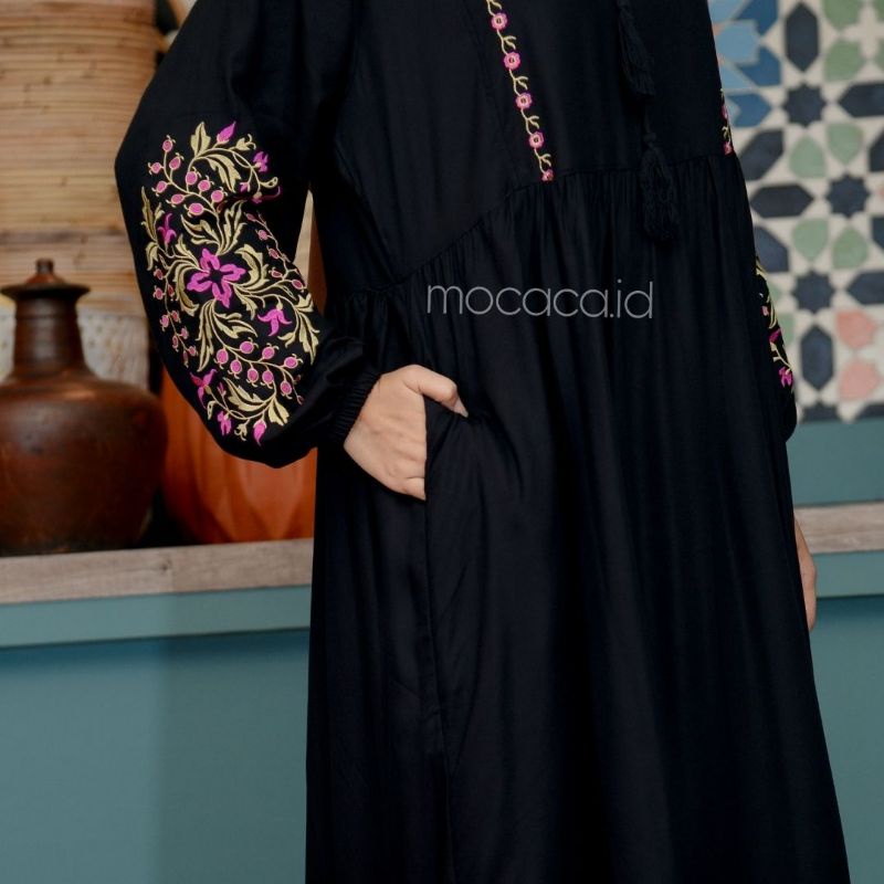 Dress Putih Bordir Premium Cantik Lengan Balon cocok untuk hari raya ramadhan lebaran model etnik dan klasik brokem white dan hitam