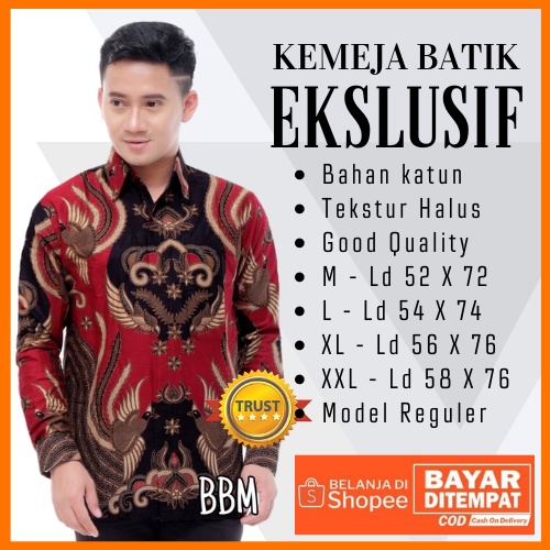 KEMEJA BATIK PRIA LENGAN PANJANG SIZE M L XL XXL Atasan Batik Pria Lengan Panjang motif IRONMEN MERAH