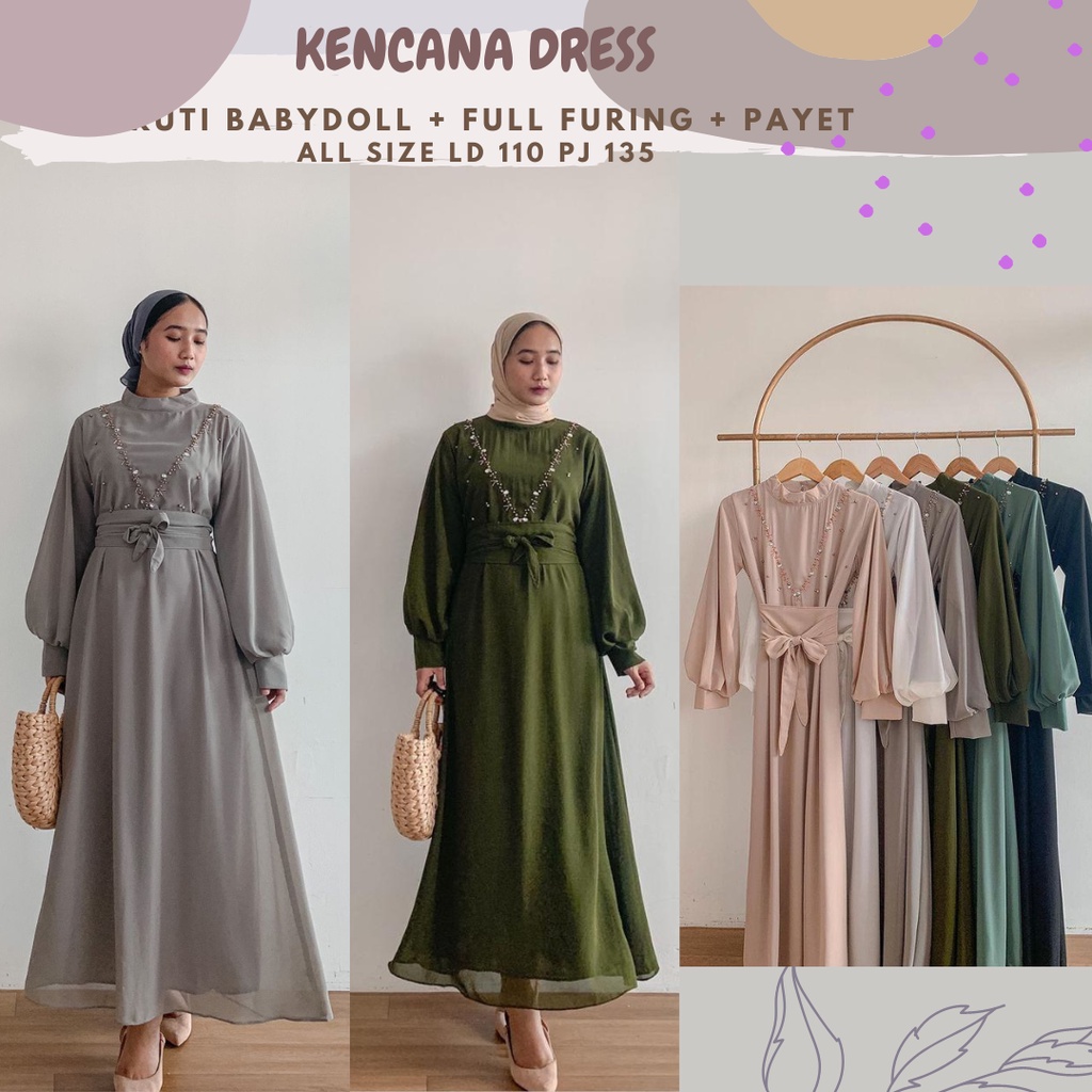 Kencana Dress Jumbo/Dress Full Furing Ld 110/Dress Remaja/Dress Lebaran/Dress Kondangan