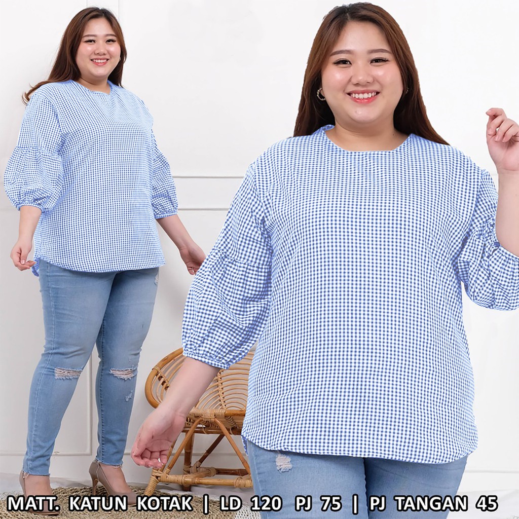 WSE390 - Atasan BIG SIZE XXXL Chika Motif Kotak-kotak Kecil Bahan Katun Kotak LD 130 CM PJ 75 CM