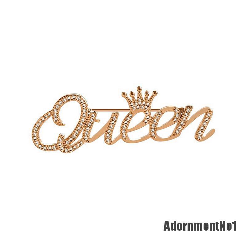 (Adornmentno1) Bros Pin Enamel Desain Huruf Queen Hias Kristal Untuk Wanita