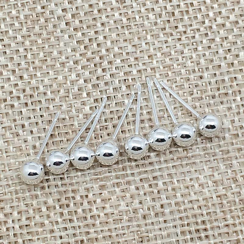 2piece S925 Sterling Silver Beads Ball Earrings Stud Mini Fit Unisex Silver Color 2-5mm 20Gauge